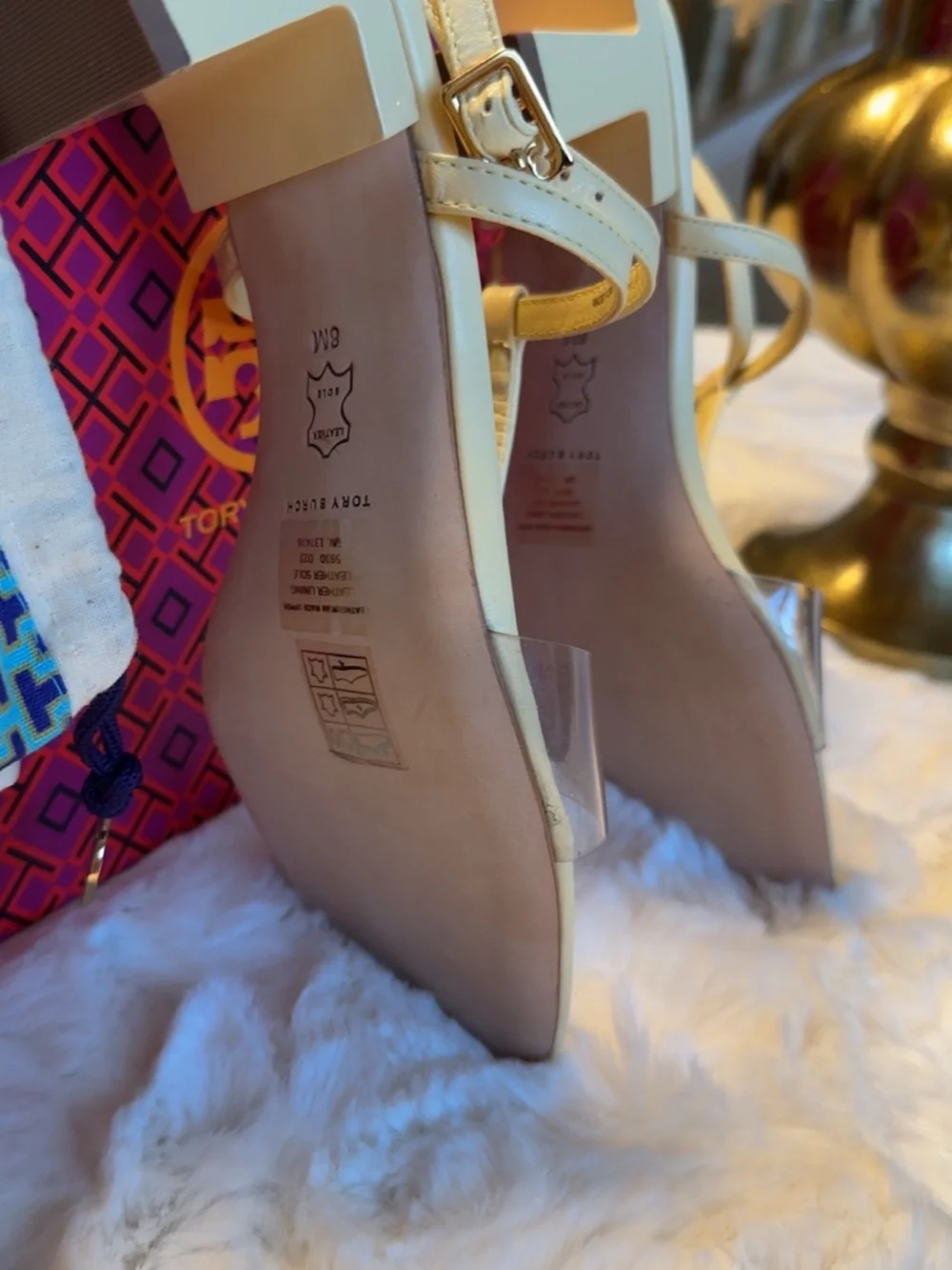 Tory Burch Champagne Ivory Metallic T-Strap Platform Sandals
